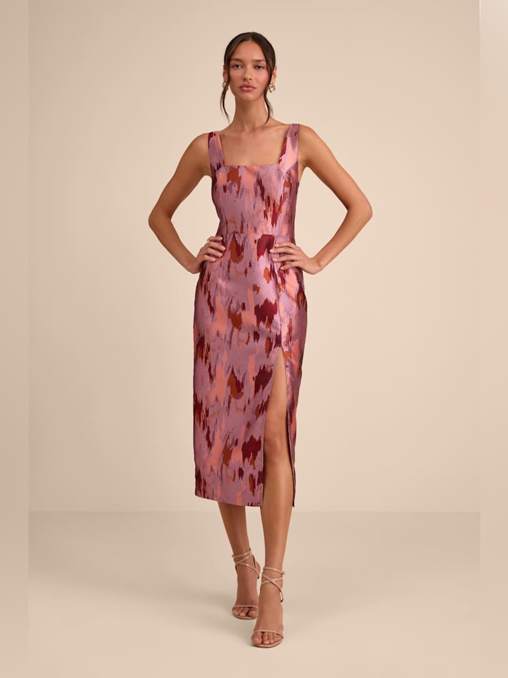 Lulus Diana Mauve Abstract Jacquard Column Midi Dress